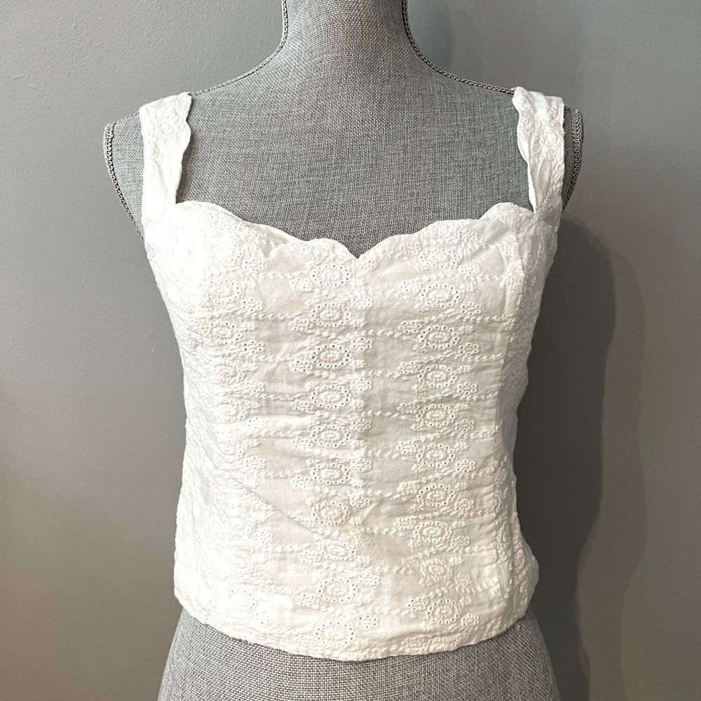 Free people white lace up back tank